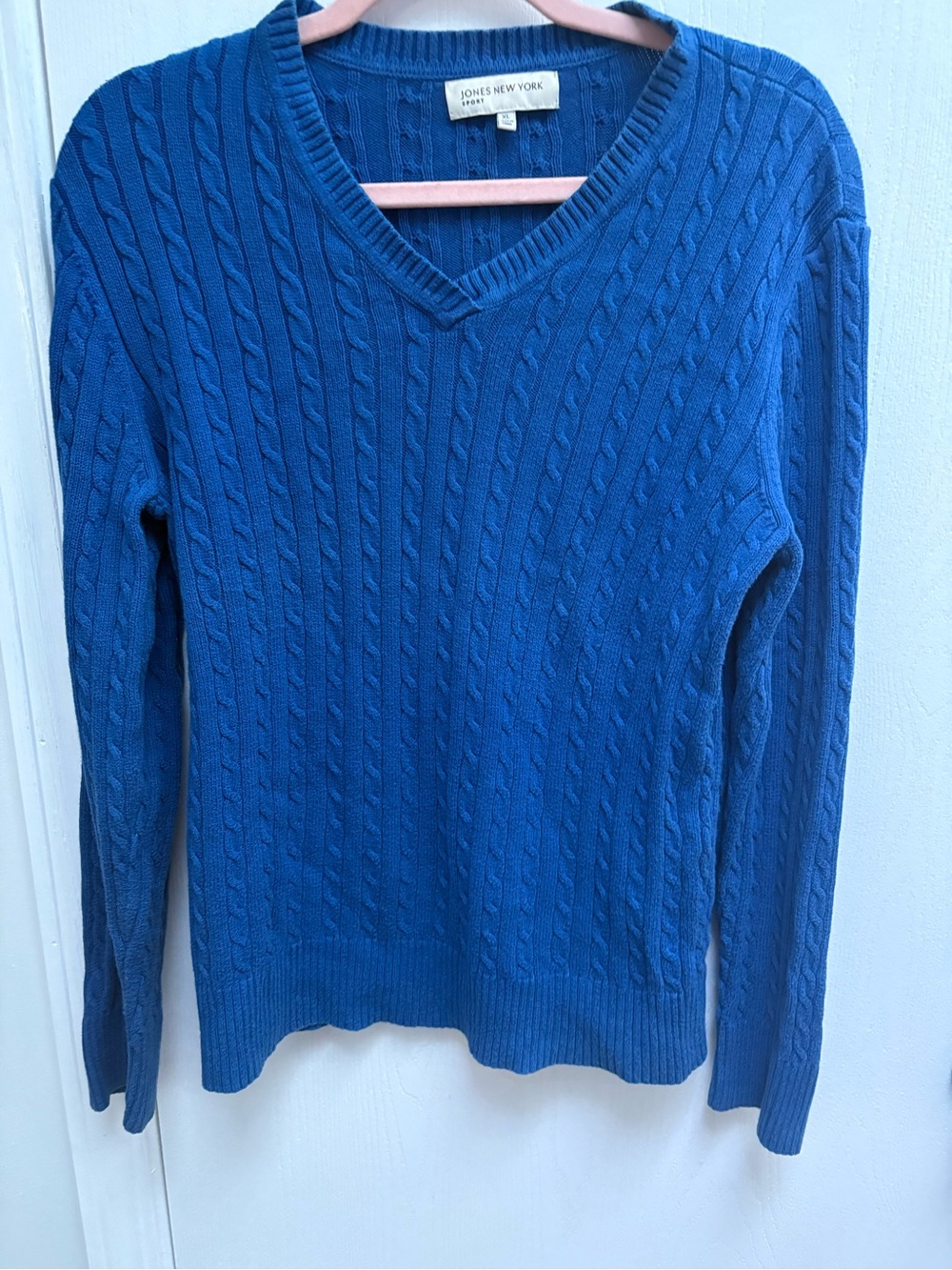 Jones New York Women's Cable V-Neck Sweater in Royal Blue